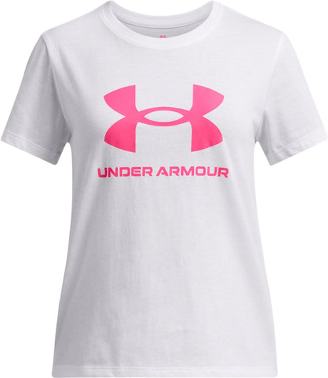 Under armour ua big logo ss chemise de sport unisexe - blanc - rose