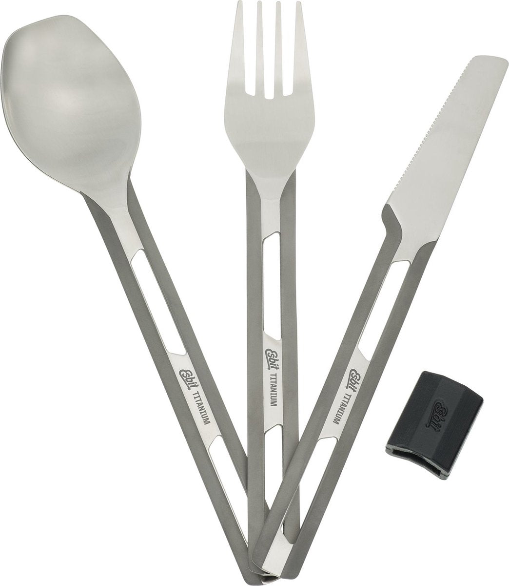 Couverts de camping Esbit - titane - manchon en silicone - cuillère extra profonde