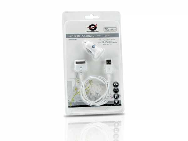 Câble Apple Conceptronic cusbcar2aset avec chargeur de tablette de voiture, 2a
