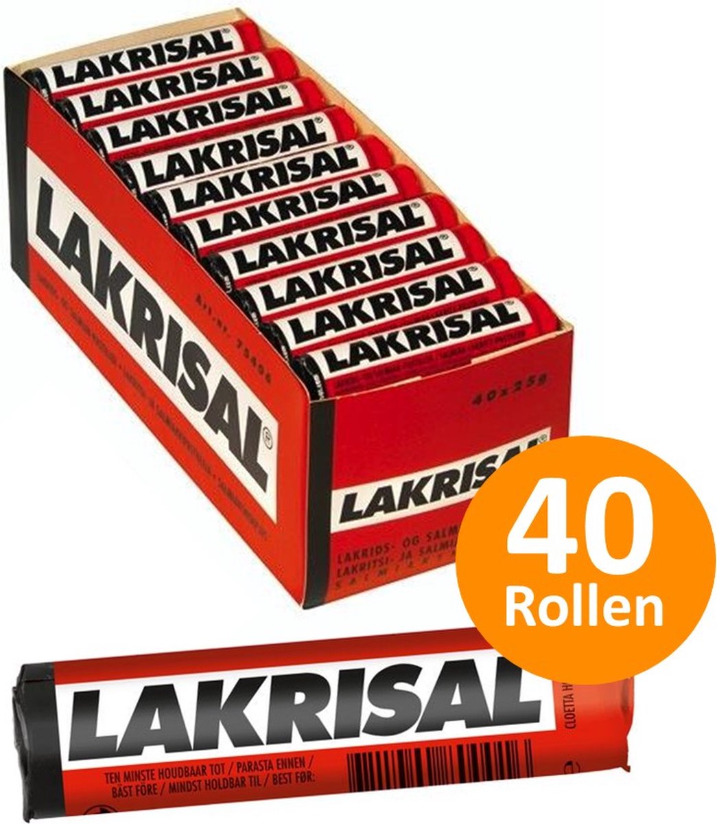 Lakrisal salmiak snoepjes showdoos voordeelverpakking zout snoep - 40 rollen à 25 g snoepgoed