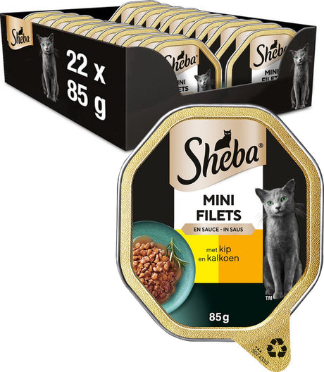 Nourriture pour chat Sheba - mini filets - poulet dinde en sauce - barquettes 22x85g