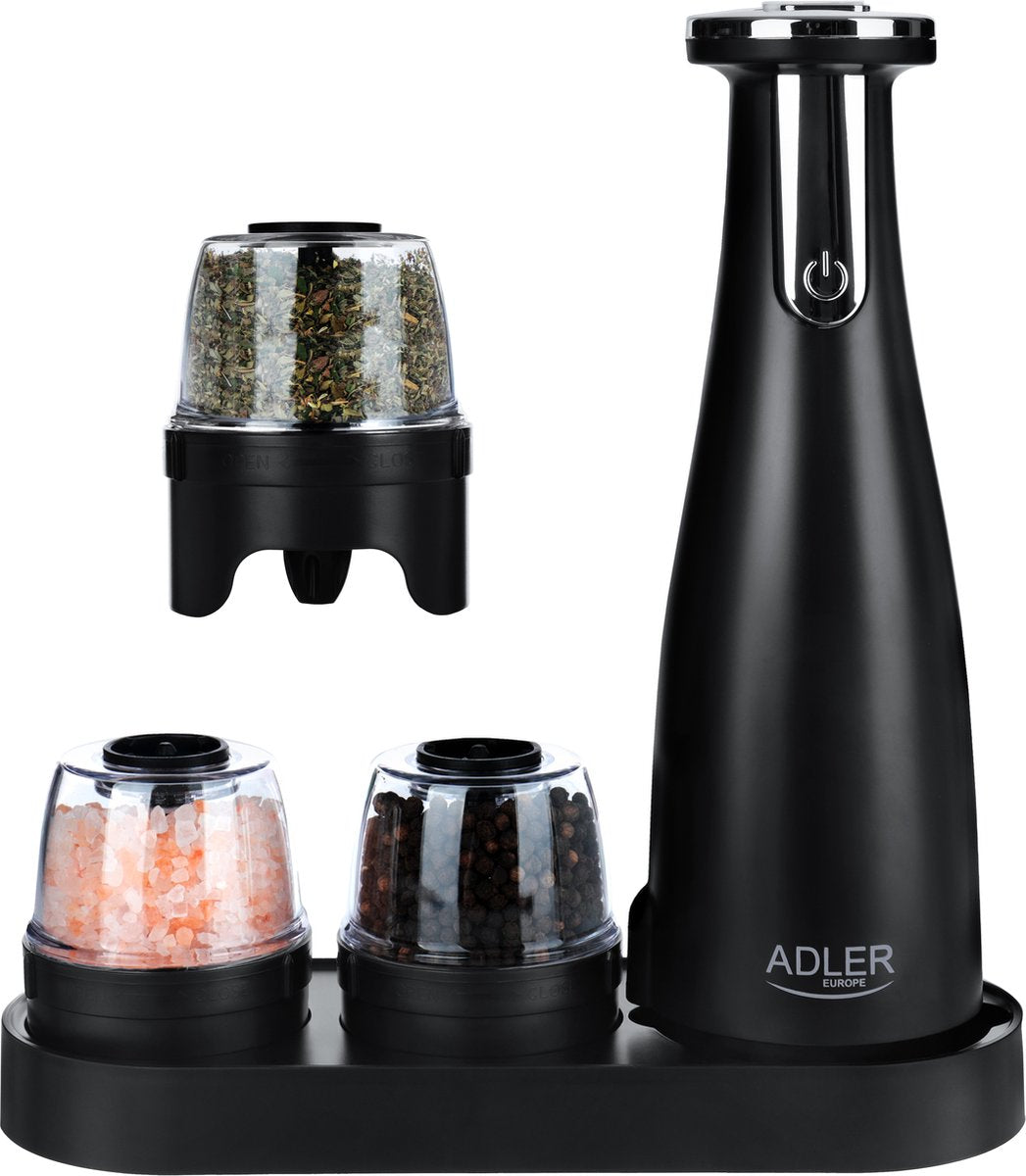 Adler - set de moulins à épices en acier inoxydable - 150 ml - rechargeable par USB - noir