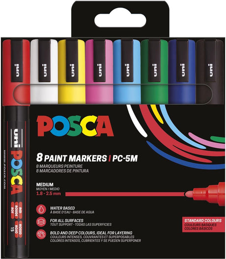 Marqueur peinture Posca pc-5m - 1,8 - 2,5 mm - crayon uni mitsubishi - étui de 8 pièces en couleurs de base
