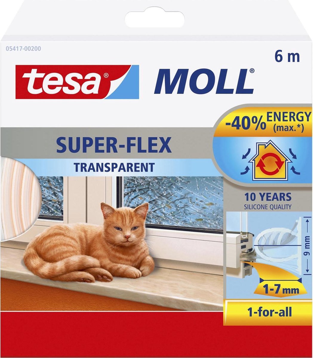 Tesa moll silicone superflex - transparent - 9 mm x 6 m