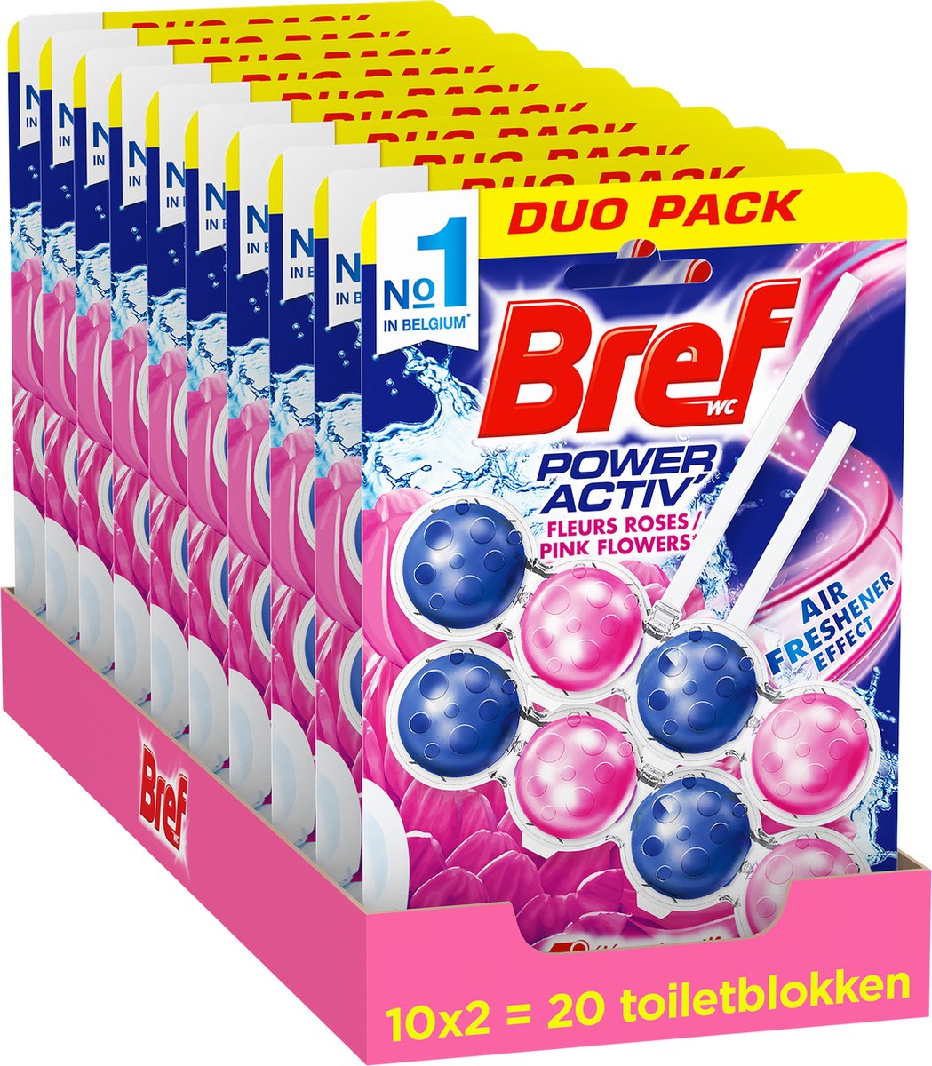 Bref - power activ - fleurs roses - bloc sanitaire - toilettes propres et fraîches - protecteur contre la saleté - pack économique - 10 x 2 pièces