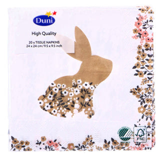 Serviettes Duni lapins fleuris 24x24cm