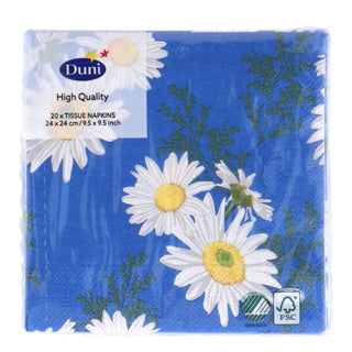 Serviettes Duni marguerite bleu 24x24 cm | 12 pièces