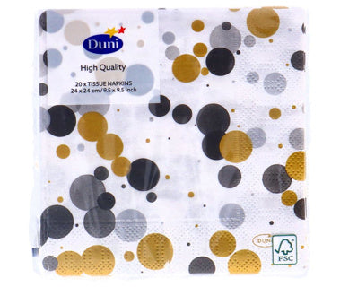 Serviettes Duni bulles festives noires 24x24 cm | 4 pièces