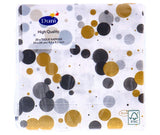 Serviettes Duni bulles festives noires 24x24 cm | 4 pièces