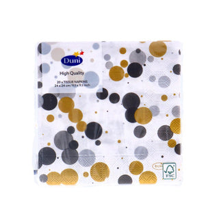 Serviettes Duni bulles festives noires 24x24 cm | 4 pièces