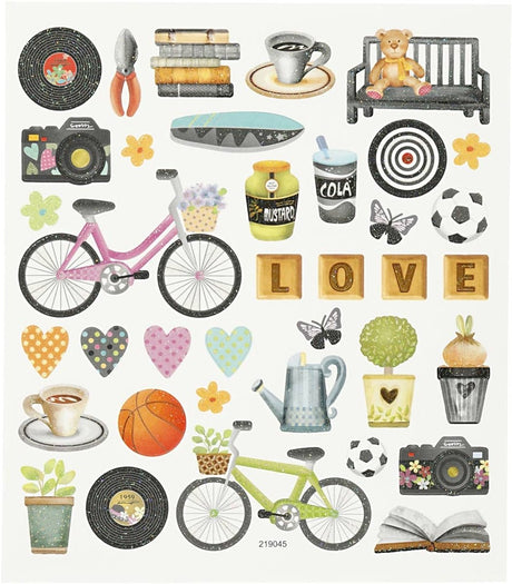 Autocollants Creativ company, temps libre, feuille 15x16,5 cm, 1 feuille