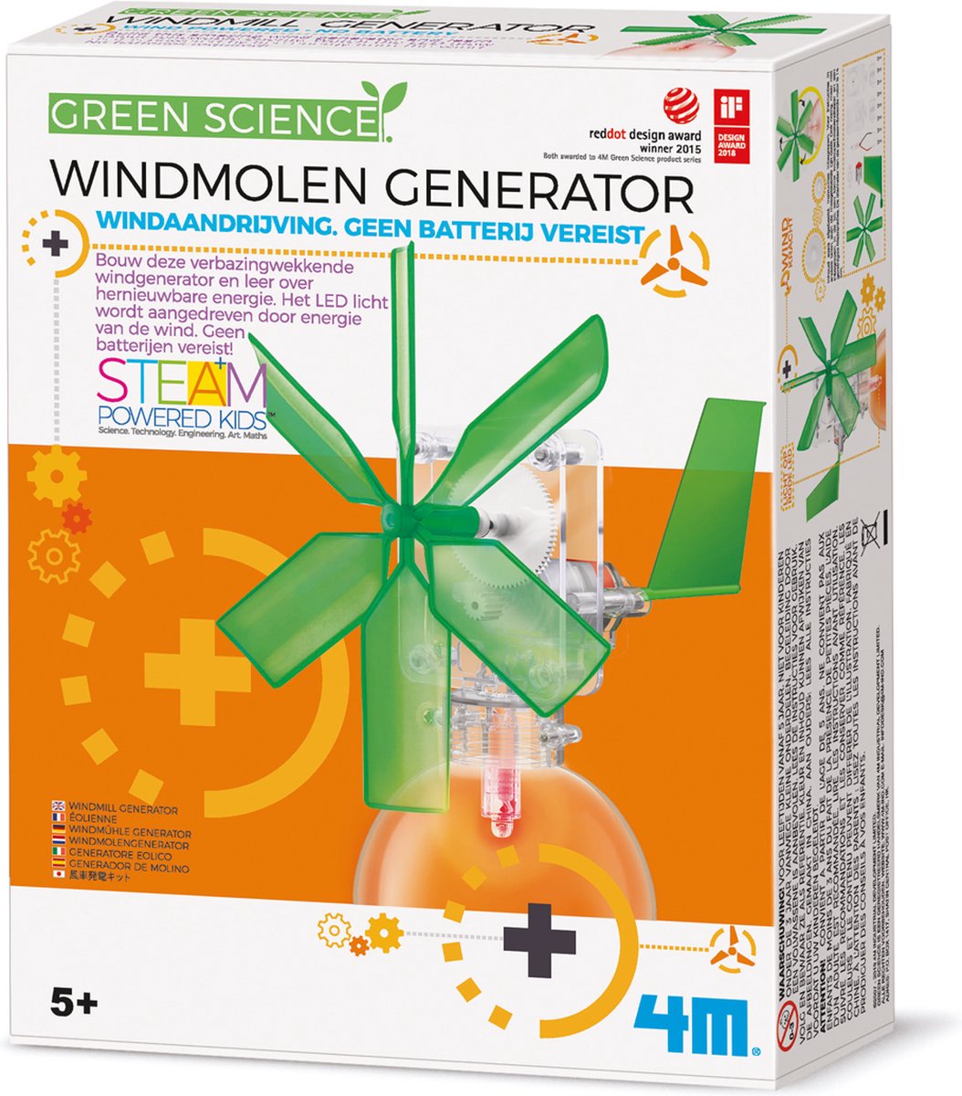 4m science et jeux - faites de la lumière avec votre propre générateur de moulin à vent - kidzlabs - science verte - 8+