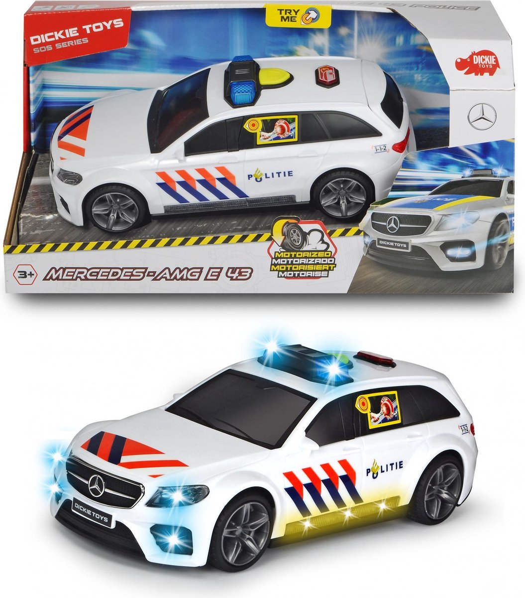 Dickie Toys Mercedes-AMG E43 SOS Voiture de police néerlandaise - 30 cm - Son léger - Véhicule jouet