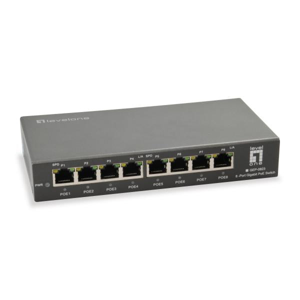 Levelone gep-0823 commutateur poe gigabit 8 ports, 802.3at af poe, 120 w
