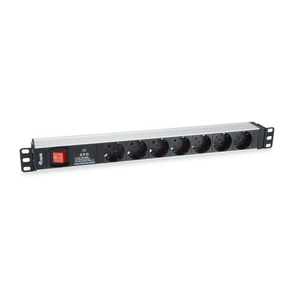 Equip 333309 Unité de distribution électrique allemande à 7 prises avec protection contre les surtensions + interrupteur, type f, 1,5 mm²