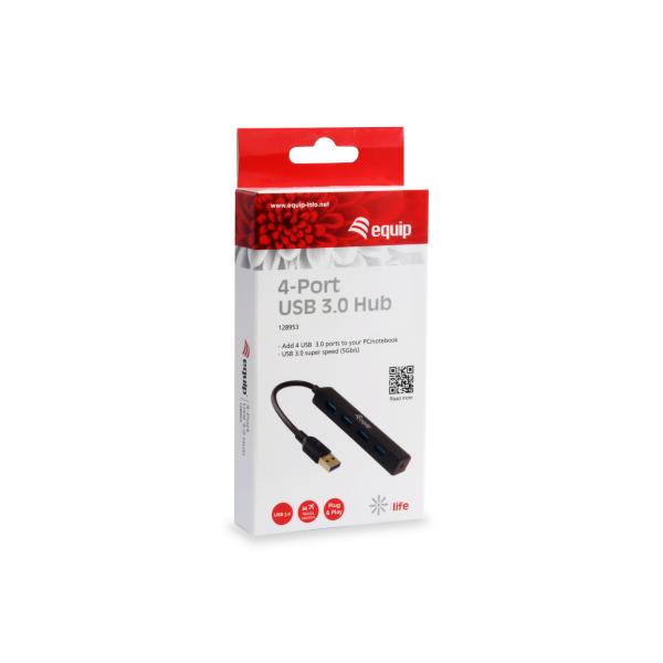 Equip 128953, hub USB 4 ports, USB 3.2 gen 1 type-a, 5000 mbits, noir