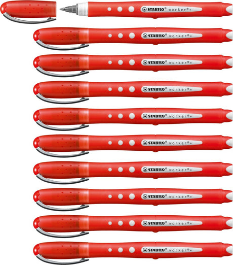 Stabilo travailleur+ coloré - roller 0,5 mm - rouge - boîte de 10 pièces