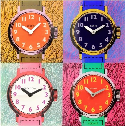 Horloge Nexttime 8158 fuseaux horaires, 43x43.4 cm, murale, multicolore