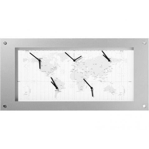 Horloge Nexttime b1009065 fuseau horaire, 39x90 cm, blanc argent