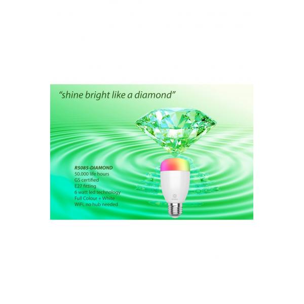 Ampoule LED intelligente Woox R5085 Diamond, E27, LED RVB, 6 W, 500 lumes, 2 700 ~ 6 500 K