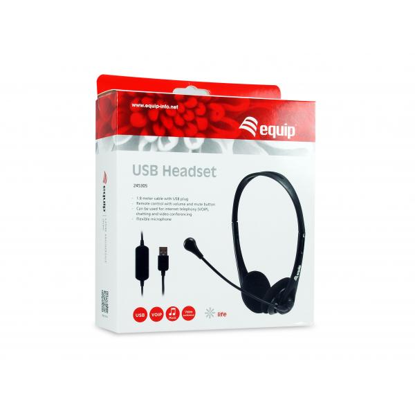 Equip 245305 casque USB, casque, bandeau, centre d'appels de bureau, noir, binaural, contrôle en ligne u