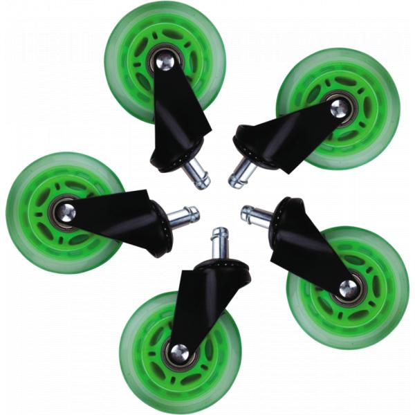 L33t gaming 160531 roulettes en caoutchouc 3 pouces, vertes, 5 pièces