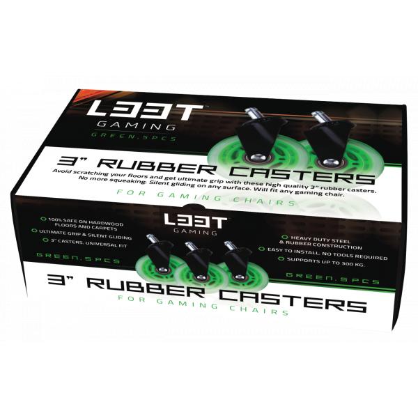 L33t gaming 160531 roulettes en caoutchouc 3 pouces, vertes, 5 pièces