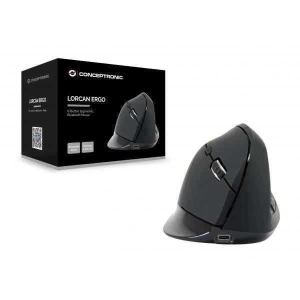 Concepttronic Lorcan03b Lorcan Ergo 6 Knopf Ergonomische Bluetooth -Maus, Bluetooth, optisch, 1600 dpi