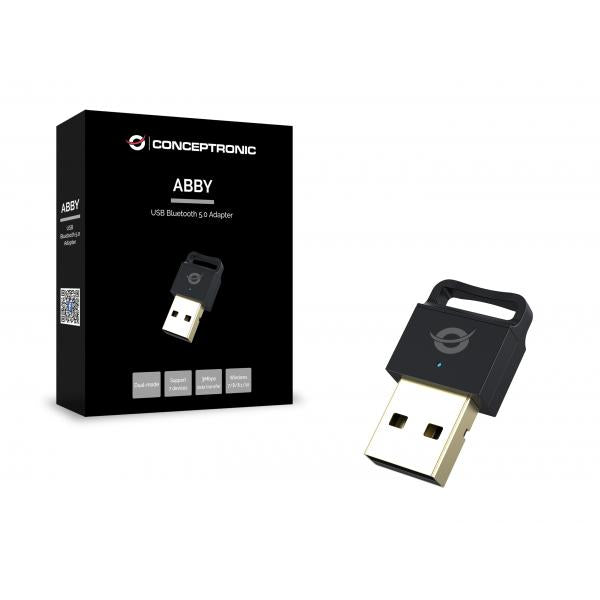 Concepttronic ABBY06B ABBY USB Bluetooth 5.0 Adapter, Wireless, USB, Bluetooth, 3 Mbit S, Black