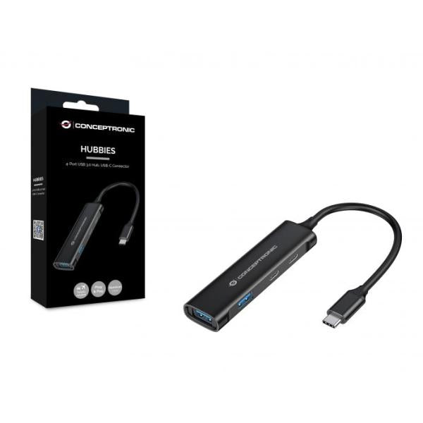Conceptronic hubbies12b hubbies Hub USB 3.0 4 ports, 2 ports USB-C 2 ports USB-A, boîtier en aluminium, USB-C