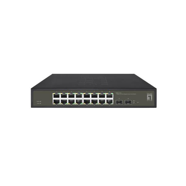 Levelone levelone ges-2118 hilbert 18-port lite managed l2 switch, 16x rj45 gigabit, 2x sfp, 1000 mbps