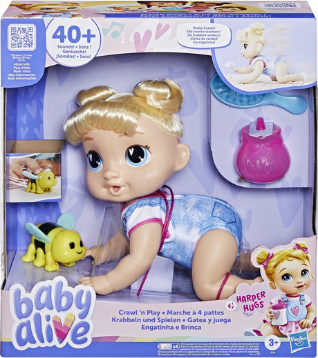 Baby Alive Crawl 'n Play Harper Hugs, poupée bébé, femme, 3 ans, filles, son, multicolore