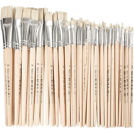 Pinceaux Creativ company nature line, taille 00+0+1+2+4+12+14+20, l: 18-22 cm, l: 3-20 mm, plats, 68 pièces 1 boîte