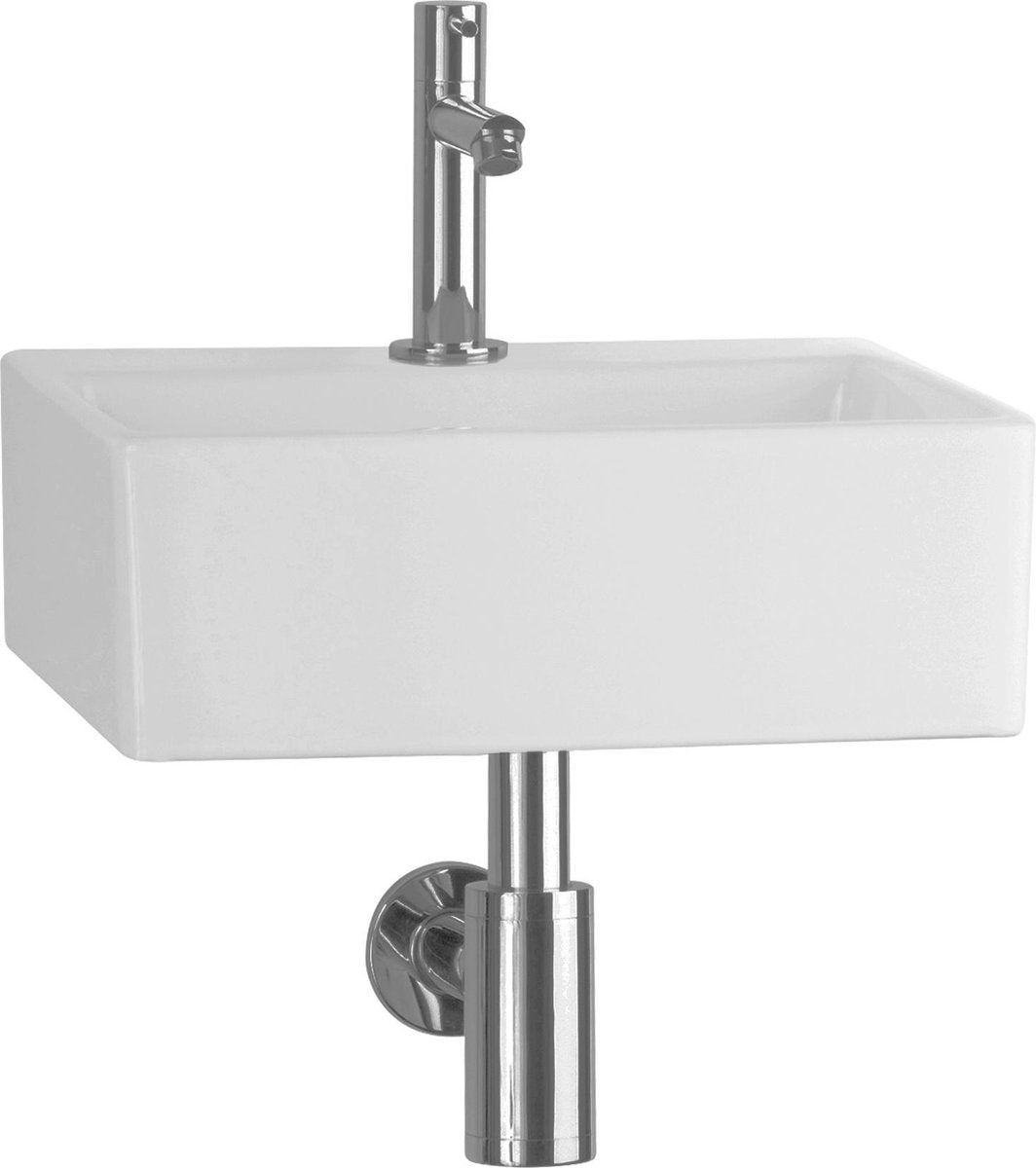 Ensemble fontaine Differnz Zeus - 33x28x11,5cm - rectangle - 1 trou de robinetterie - blanc