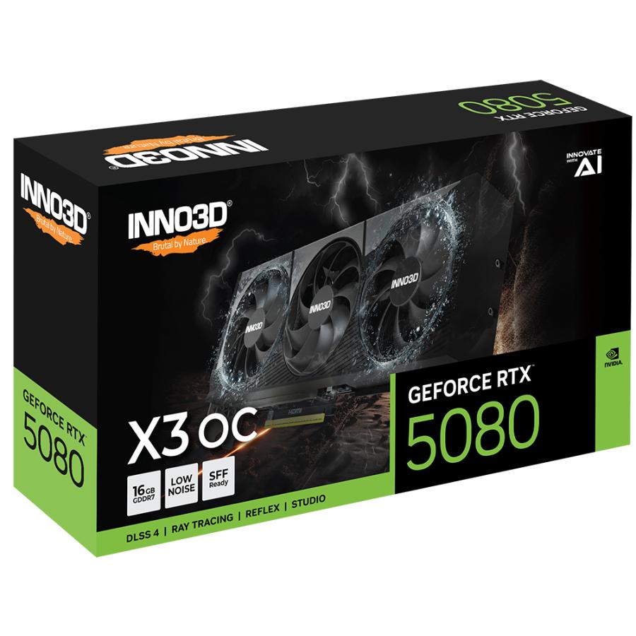 Inno3d n50803-16d7x-17603930 geforce rtx 5080 x3 oc, atx, 16 go, gddr7, 256 bits, 960 go s, pcie5, 360w