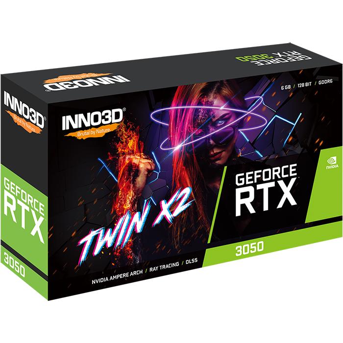 Inno3d n30502-06d6-1880va60 geforce rtx 3050, atx, 6 Go, gddr6, 96 bits, 168 Go, double ventilateur