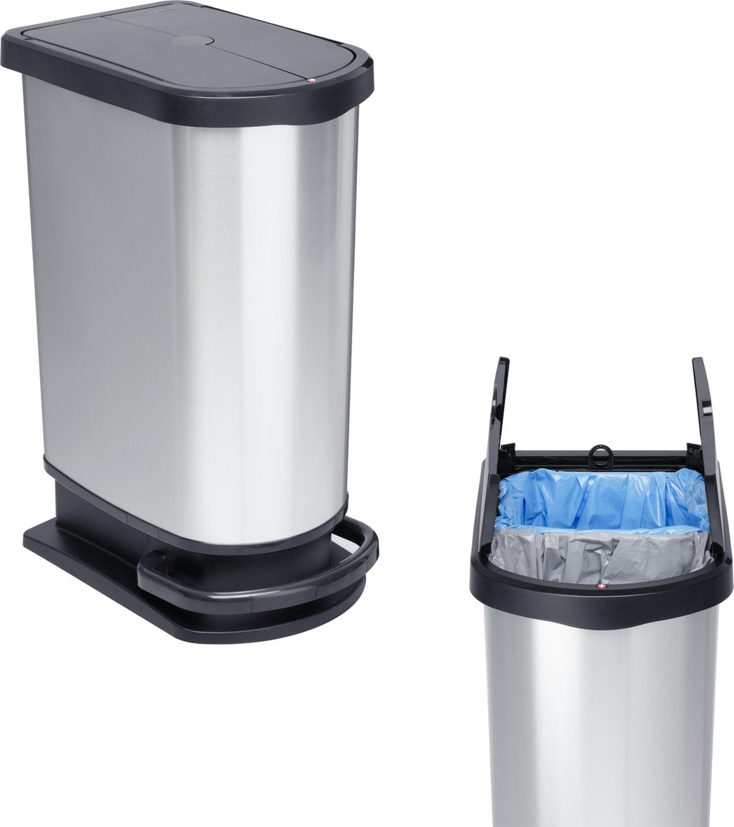 Poubelle à pédale Rotho - séparateur de déchets 2x25 l paso argent