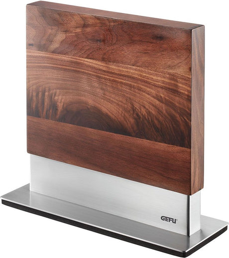 Gefu enno bloc à couteaux magnétique 25 x 9 x 25,6 cm – bois de noyer et acier inoxydable