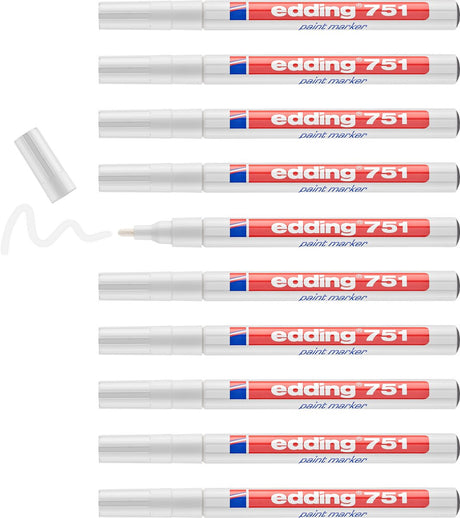 Edding 751 lakmarker wit - hittebestendig tot 1000 °c - ronde punt 1-2 mm - doosje van 10 stuks - verfstift voor markeren en labelen van metaal, glass, steen of plastic - permanent, veegvast en watervast