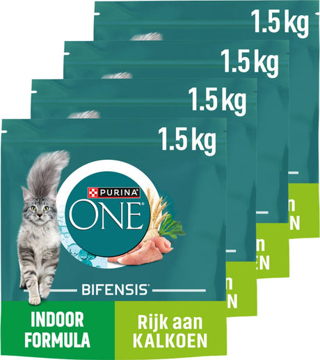Purina one indoor - nourriture pour chat - dinde - 4 x 1,5 kg