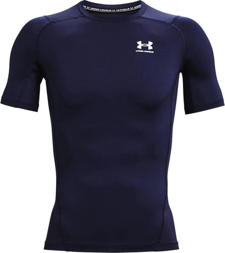 Chemise de sport Under Armour UA HG Armour Comp SS-Blu pour hommes - Midnight Navy - Blanc