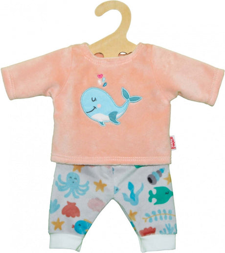 Robe de poupée pyjamas baleine rose, 35-45 cm