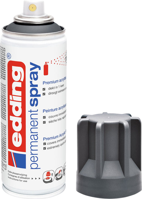 Edding 5200 spuitverf in spuitbus - antraciet mat - 1 stuk - 200 ml verf - direct dekkend – 0,7-1 m2 oppervlak - acrylverf voor het lakken en versieren van glas, metaal, hout, keramiek, kunststof, canvas - permanent spray, verfspray