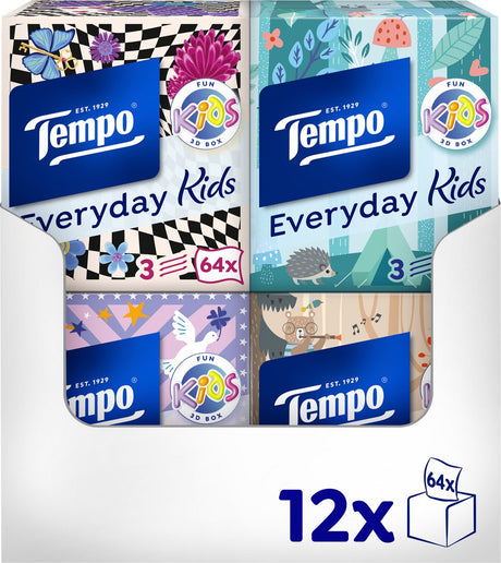 Mouchoirs Tempo - cube enfant du quotidien - 12 x 64 pièces = 768 mouchoirs
