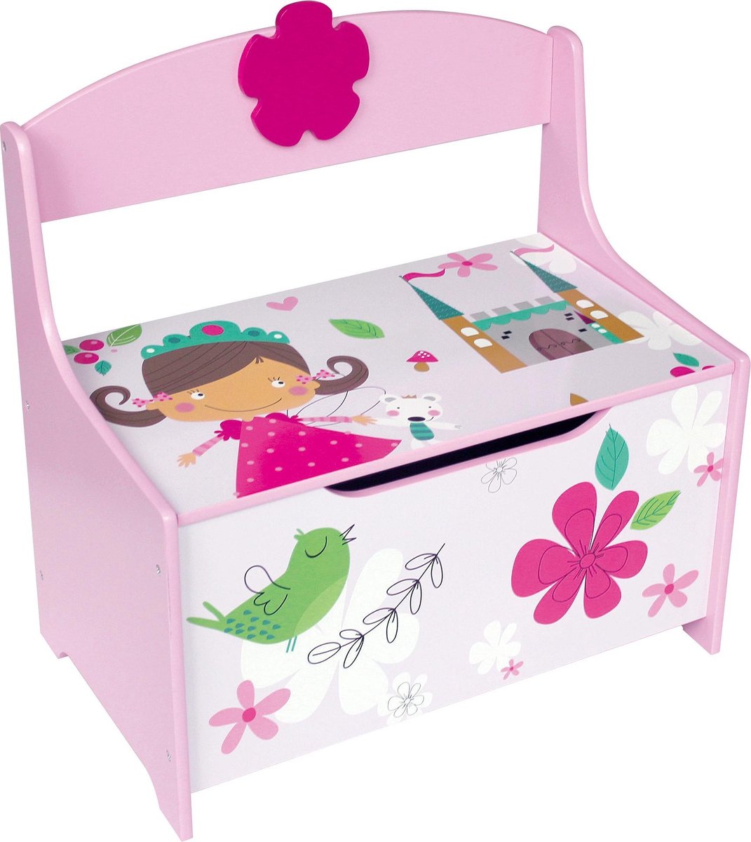 Playwood - coffre à jouets coloré en bois princesse - coffre de rangement - banc à jouets