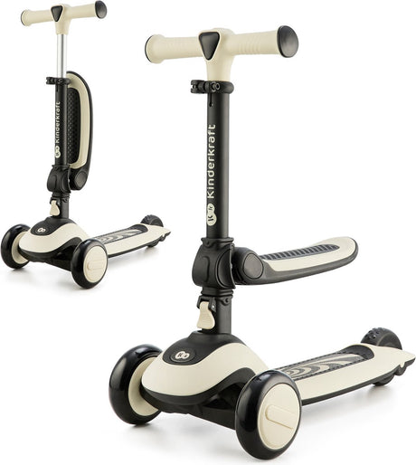 Kinderkraft Halley draisienne scooter 2 en 1 – guidon de selle réglable – roues LED – pour enfants de 1 à 5 ans – blanc