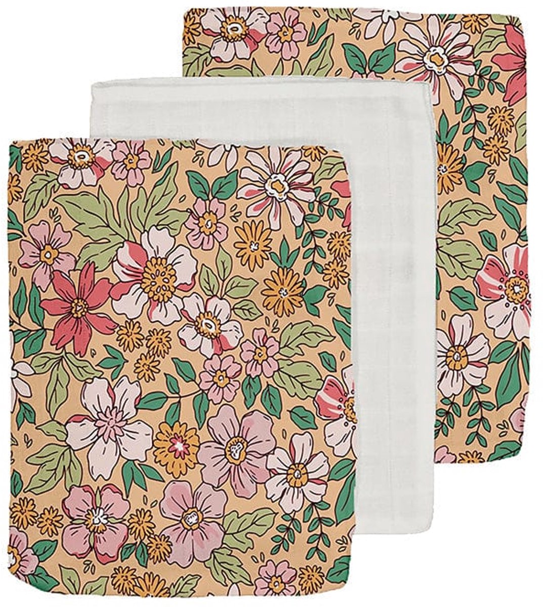Fleur | débarbouillettes hydrophiles multicolores - 3 pièces