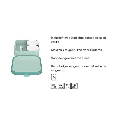 Mepal boîte à lunch bento grand campus - 1,25 l - comprenant 2 récipients bento étanches amovibles fourchette - menthe fraîche