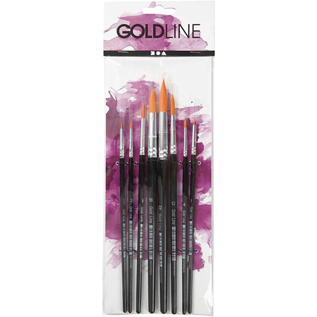 Pinceaux Creativ Company Gold Line, taille 0+1+2+4+8+12+18+22, l: 16,5-21 cm, l: 1-8 mm, ronds, 8 pièces 1 boîte