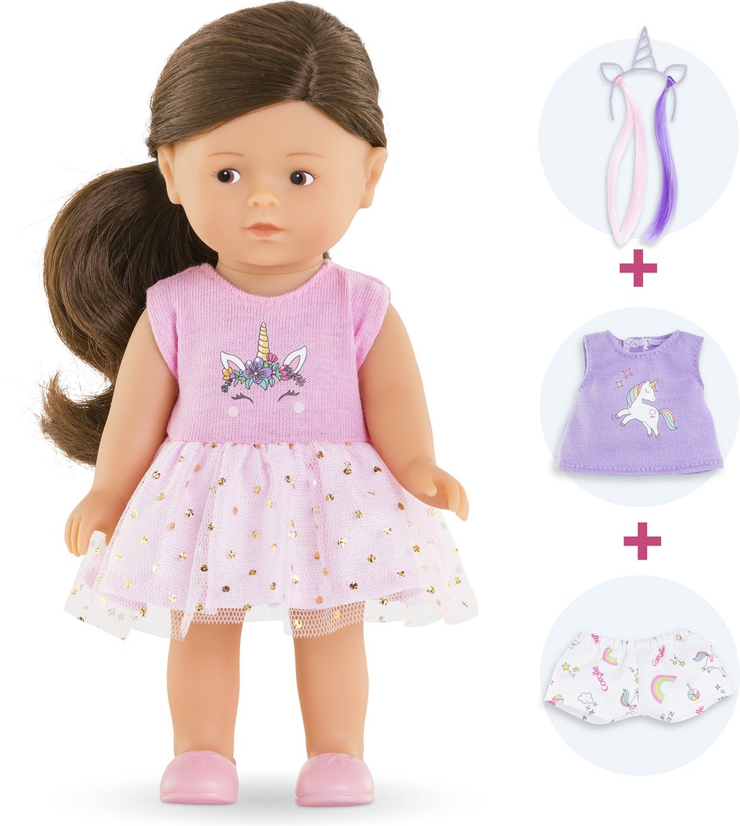 Poupée Corolle licorne romy 20cm - mini coffret de jeu corolline avec accessoires.